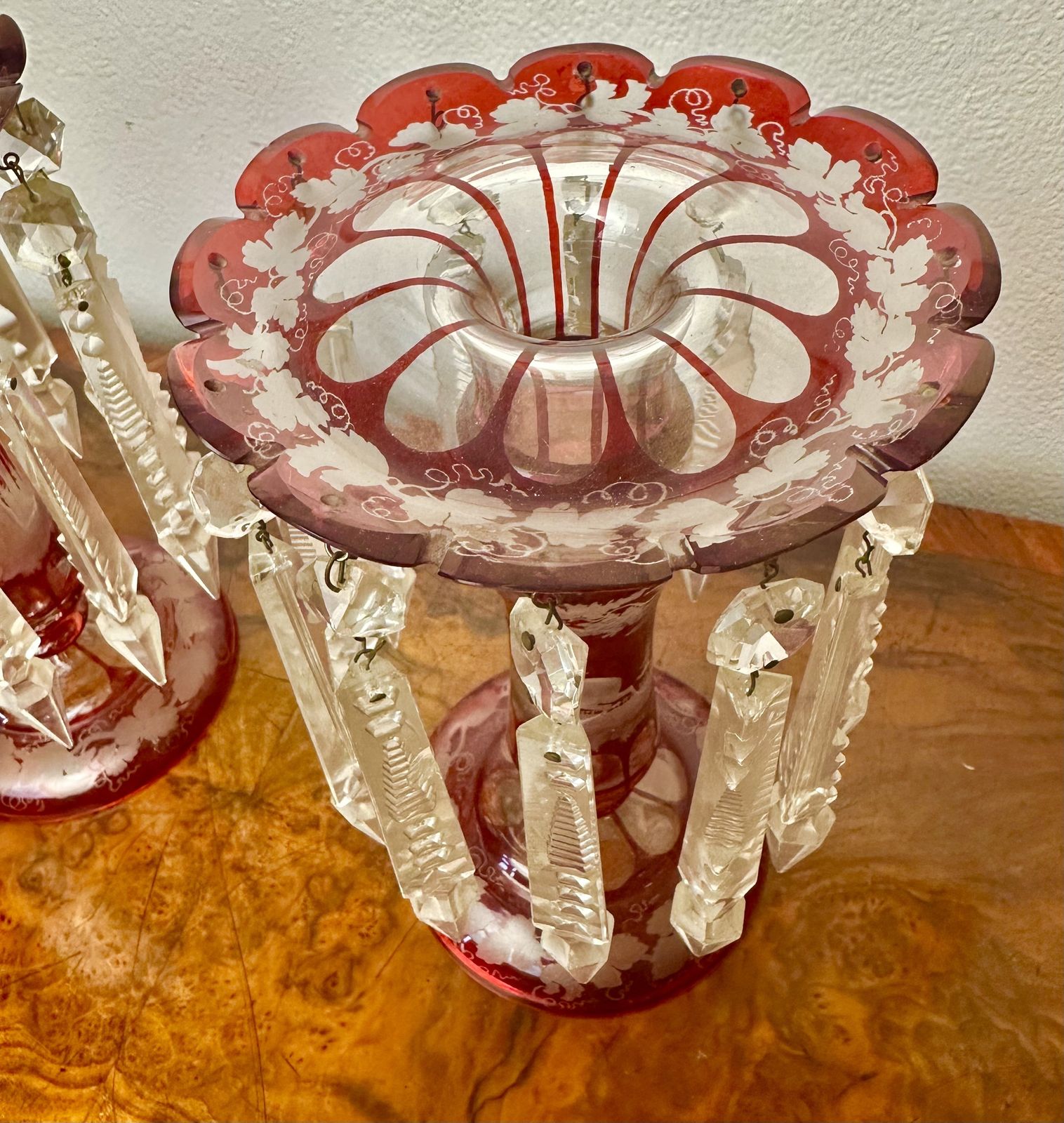 Pair Of Victorian Ruby Glass Lustres Circa 1875 photo buy