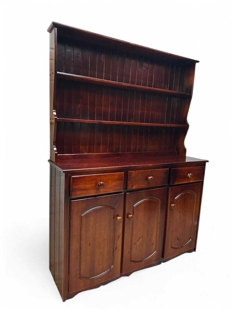 Vintage Pine Carved Wooden Dresser 1980s / Open Bookcase photo vinterior