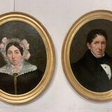 Oil On Canvas Pair Of Portraits In Gilded Oval Frames, 19th Century photo furniture