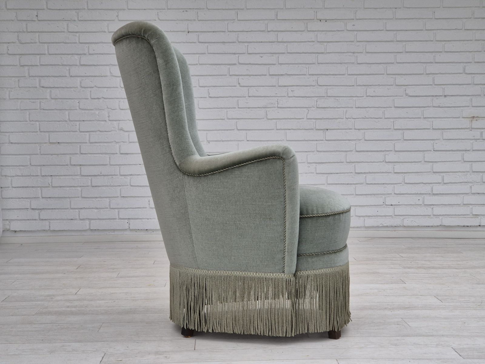 Jaren 1970, Deense Fauteuil, Meubelvlour, Beukenhouten Poten. photo vinterior