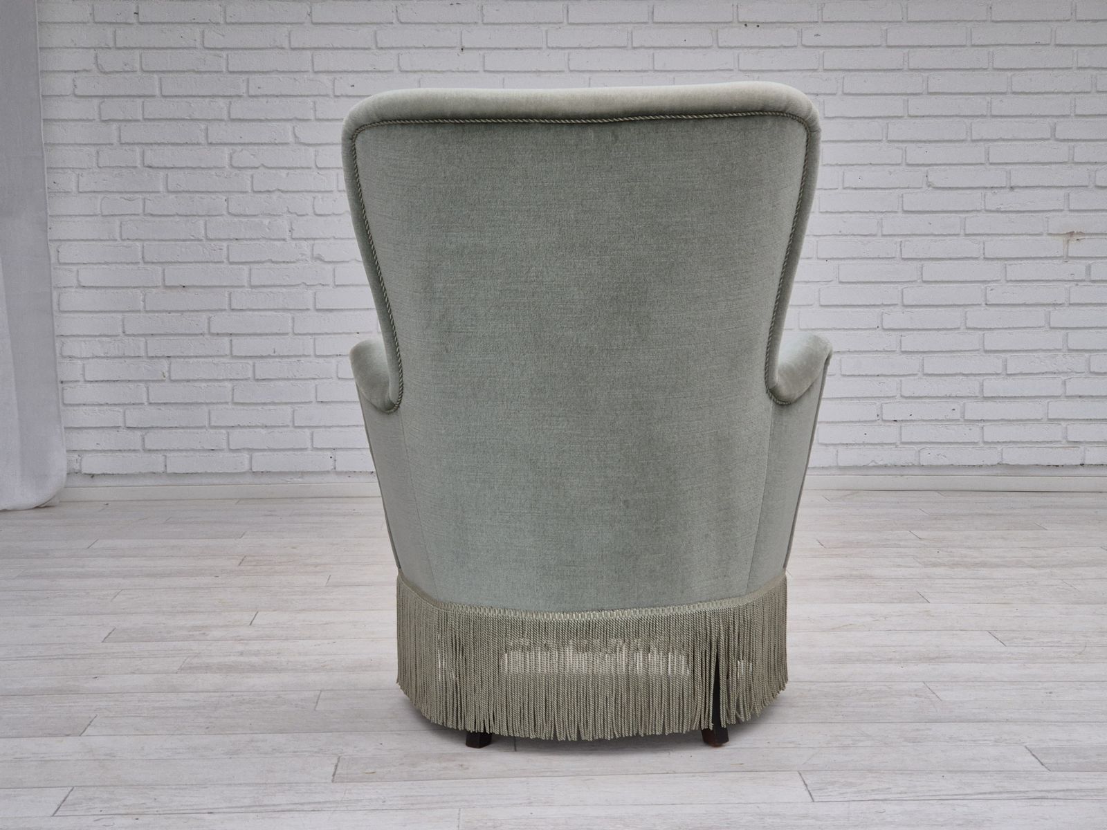 Furniture 1970s, Danish Armchair, Original Condition, Furniture Velour, Beech Wood Legs. photo