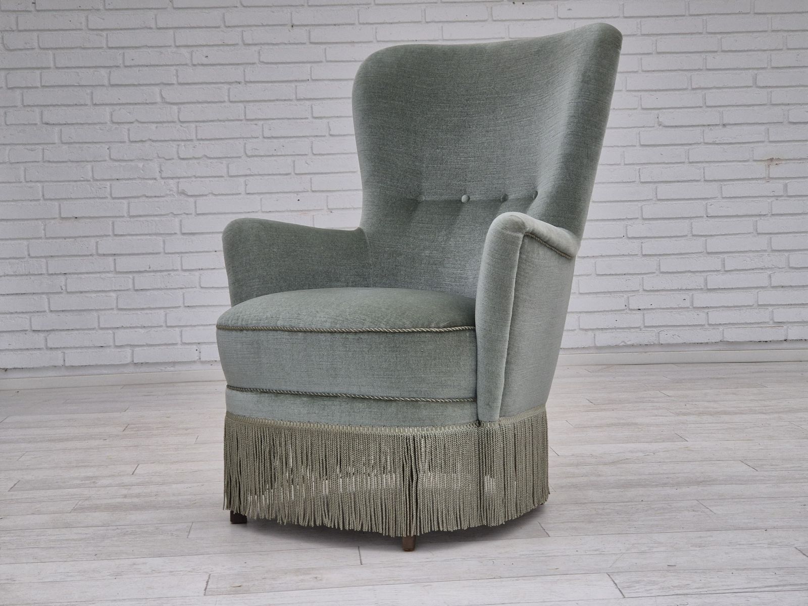 photo buy 1970s, Danish Armchair, Original Condition, Furniture Velour, Beech Wood Legs.