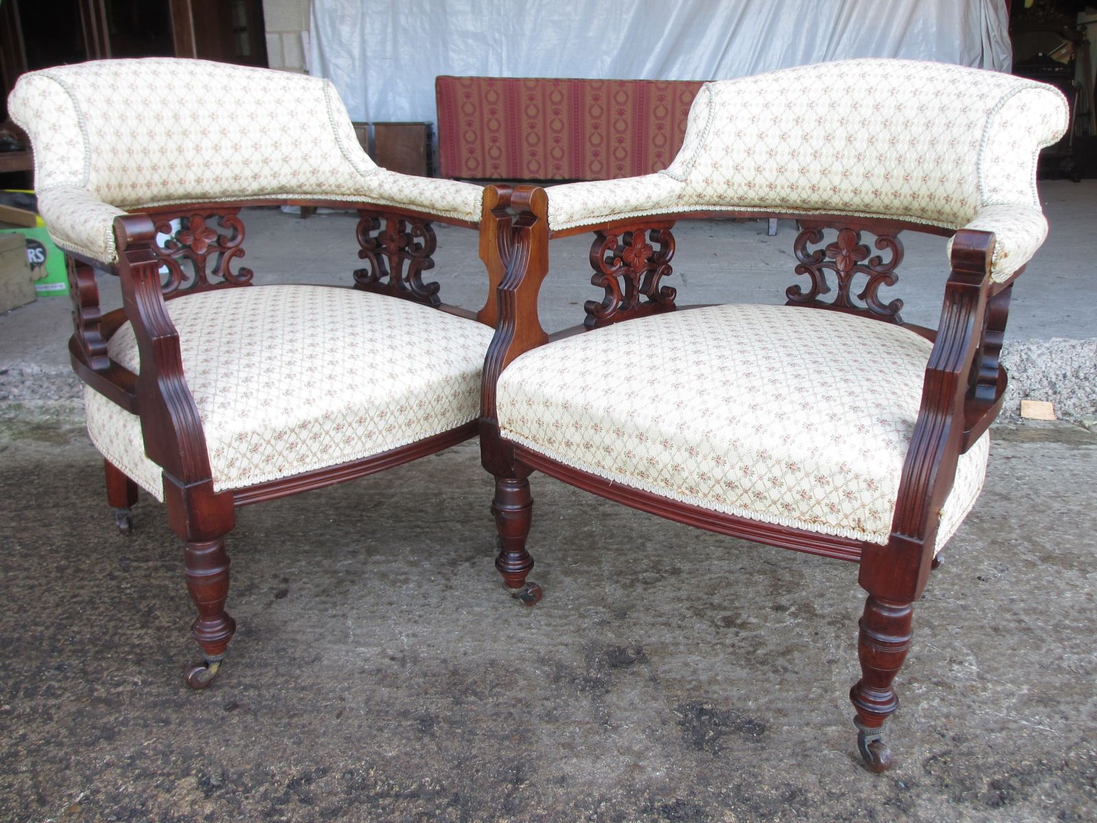 Pair Of Edwardian Mahogany Upholstered Tub Armchairs photo buy