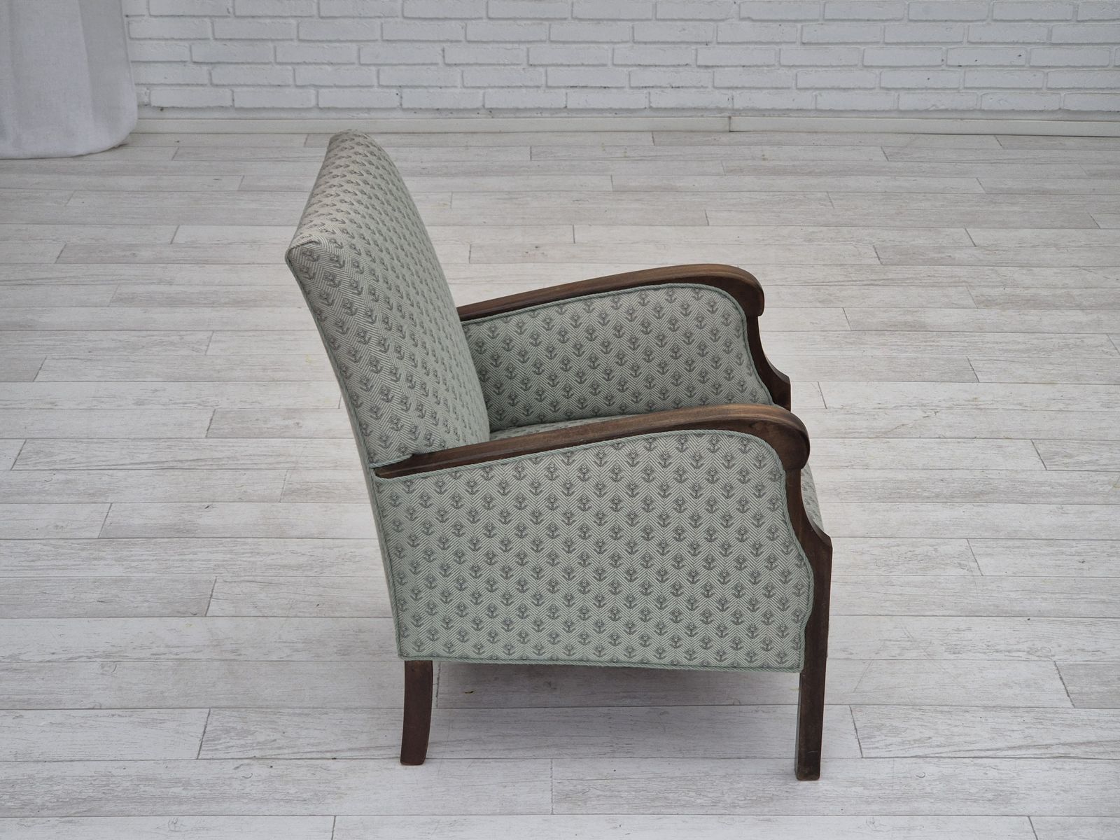 Furniture 1950s, Danish Vintage Lounge Chair, Reupholstered, Blend Wool Fabric. photo