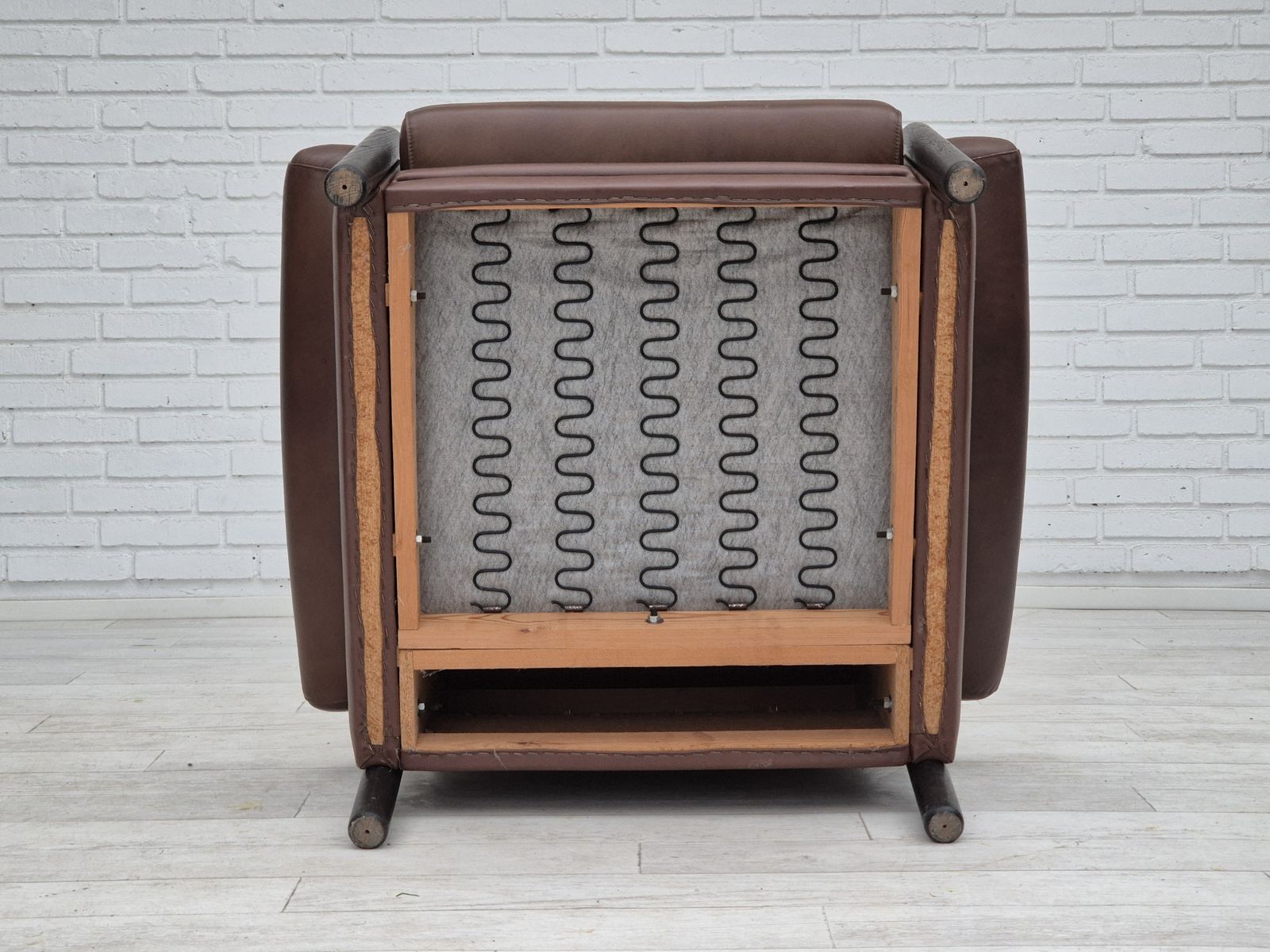 photo buy 1970s, Danish Armchair, Original Condition, Furniture Leather, Dark Oak Wood.