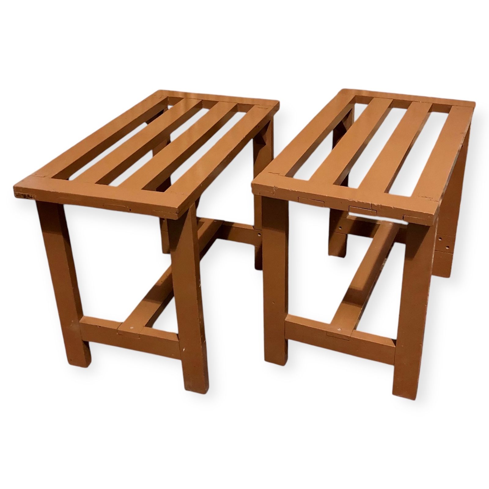 Handsome Pair Of Vintage Hardwood Luggage Stands / Luggage Racks photo for sale
