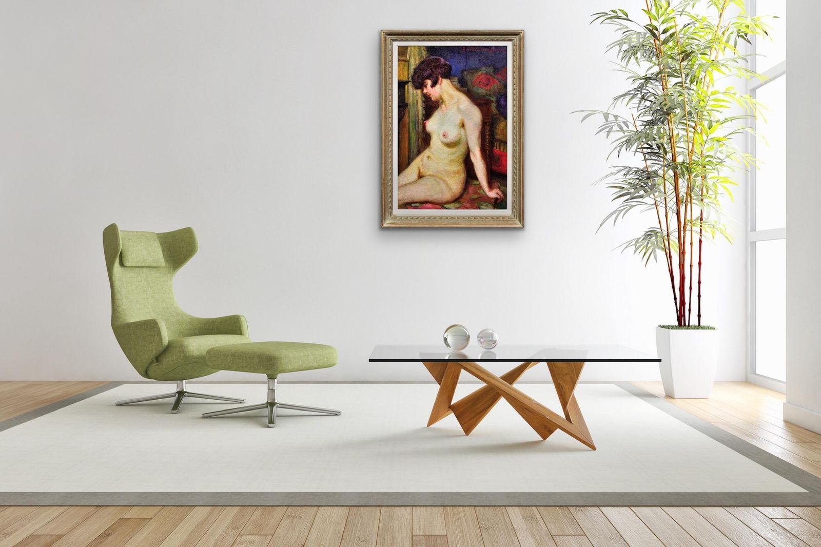 photo for sale Henri Vincent Anglade 1876 To 1956. La Muse. Framed 1937 French Post Impressionist Oil Painting Of A Female Nude.