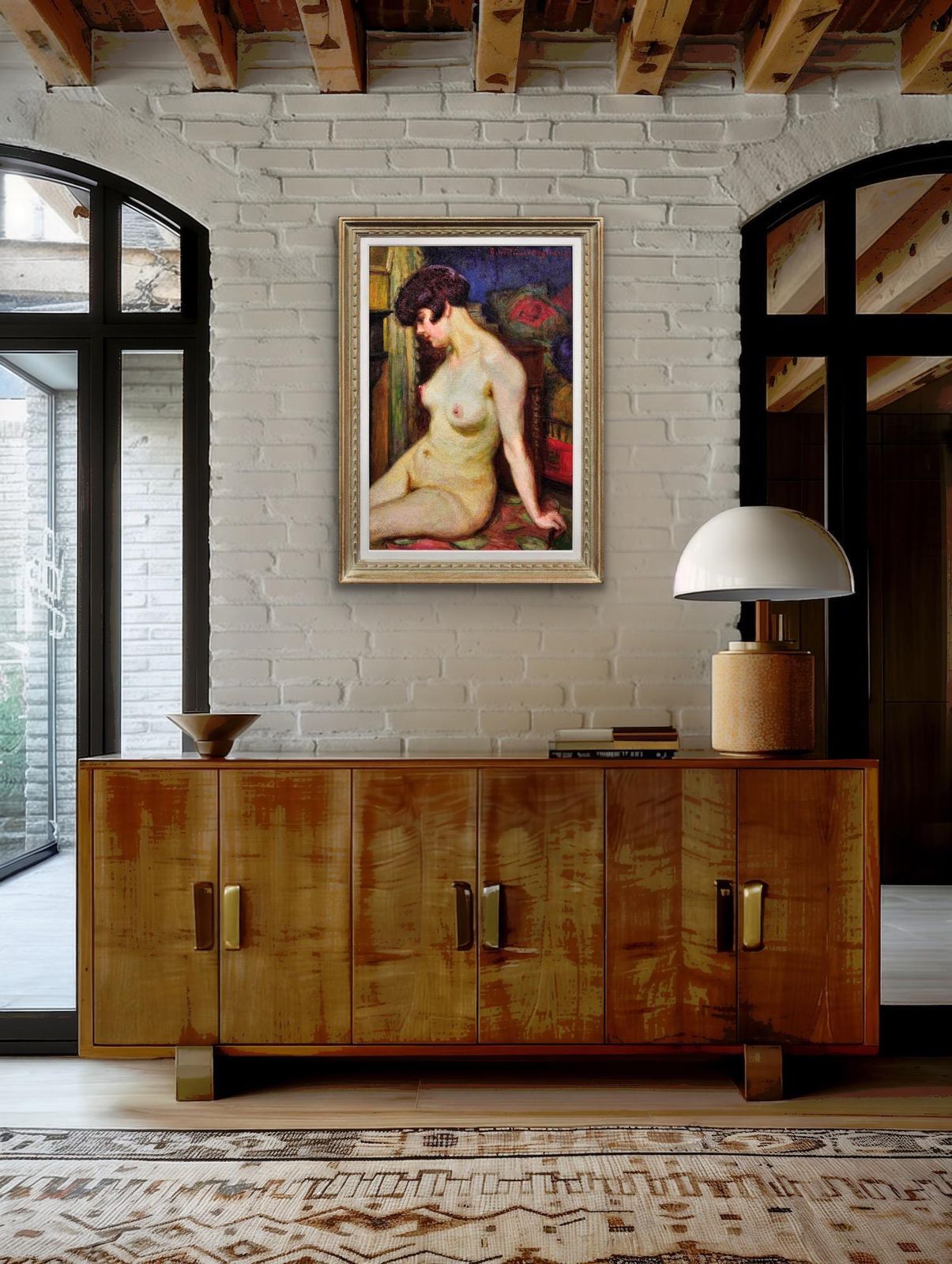 photo vinterior Henri Vincent Anglade 1876 To 1956. La Muse. Framed 1937 French Post Impressionist Oil Painting Of A Female Nude.