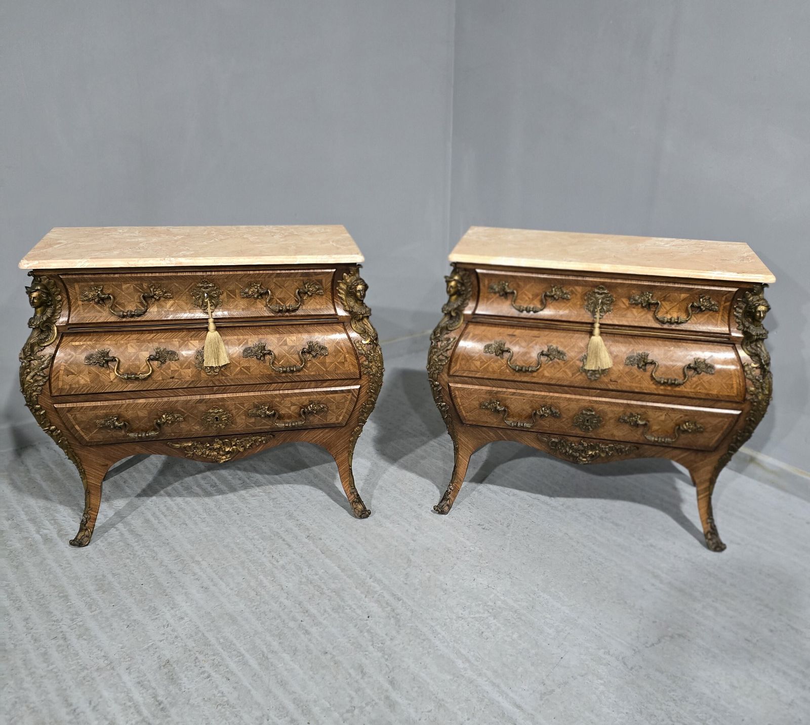 Top Quality Pair French Bombe Commode Chests Of Drawers