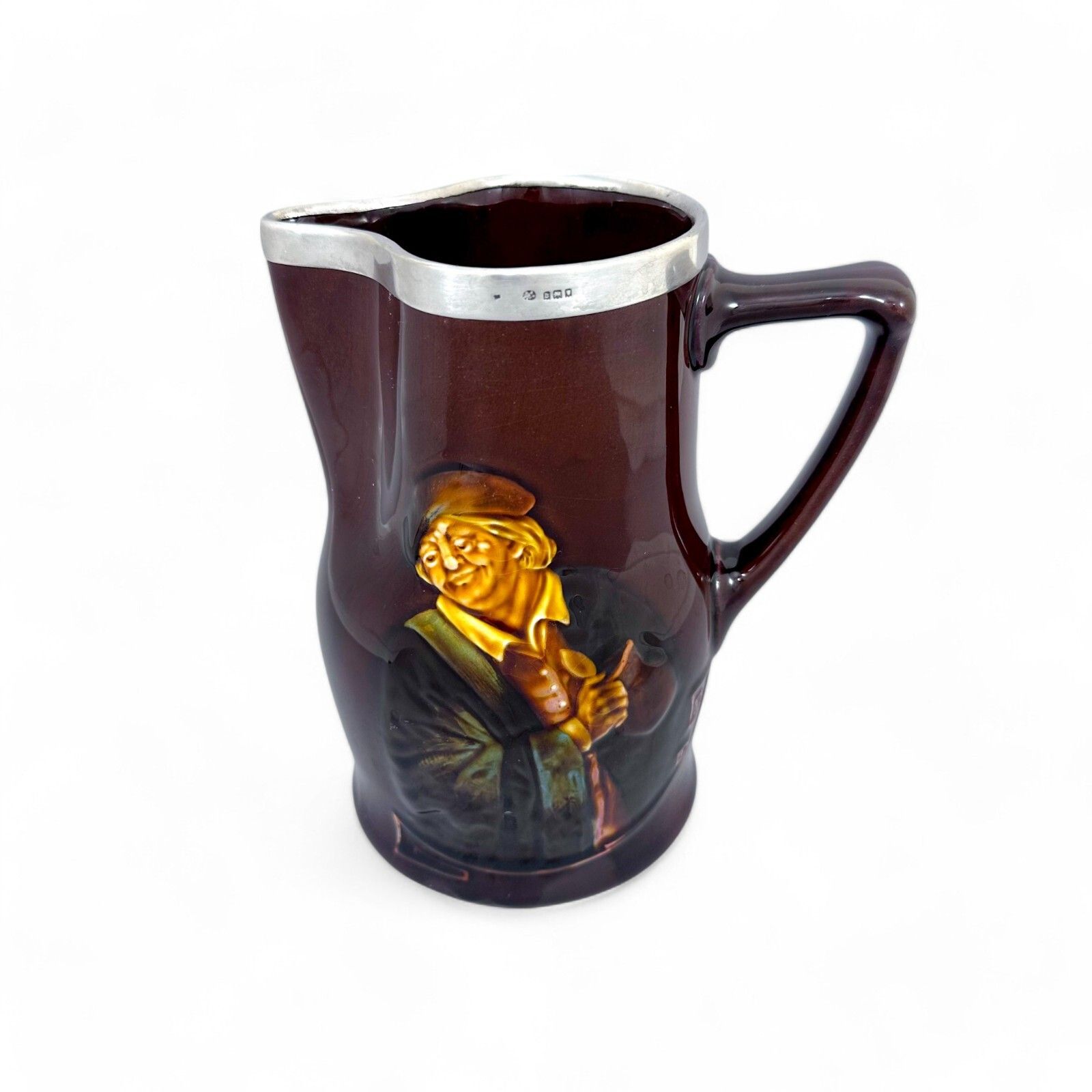 George V Royal Doulton, George Betjemann Kingsware Proverb Pitcher, Sterling Rim photo furniture
