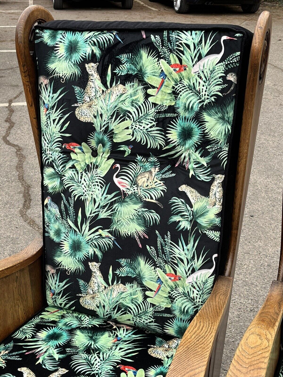 Mid Century Oak Armchair In New Upholstery In A Designer Print. photo 1016.0