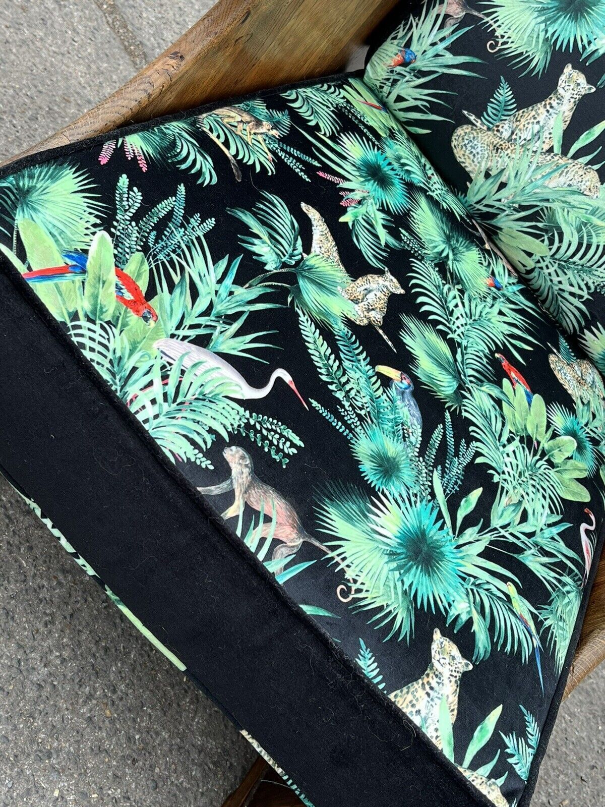 Furniture Mid Century Oak Armchair In New Upholstery In A Designer Print. photo