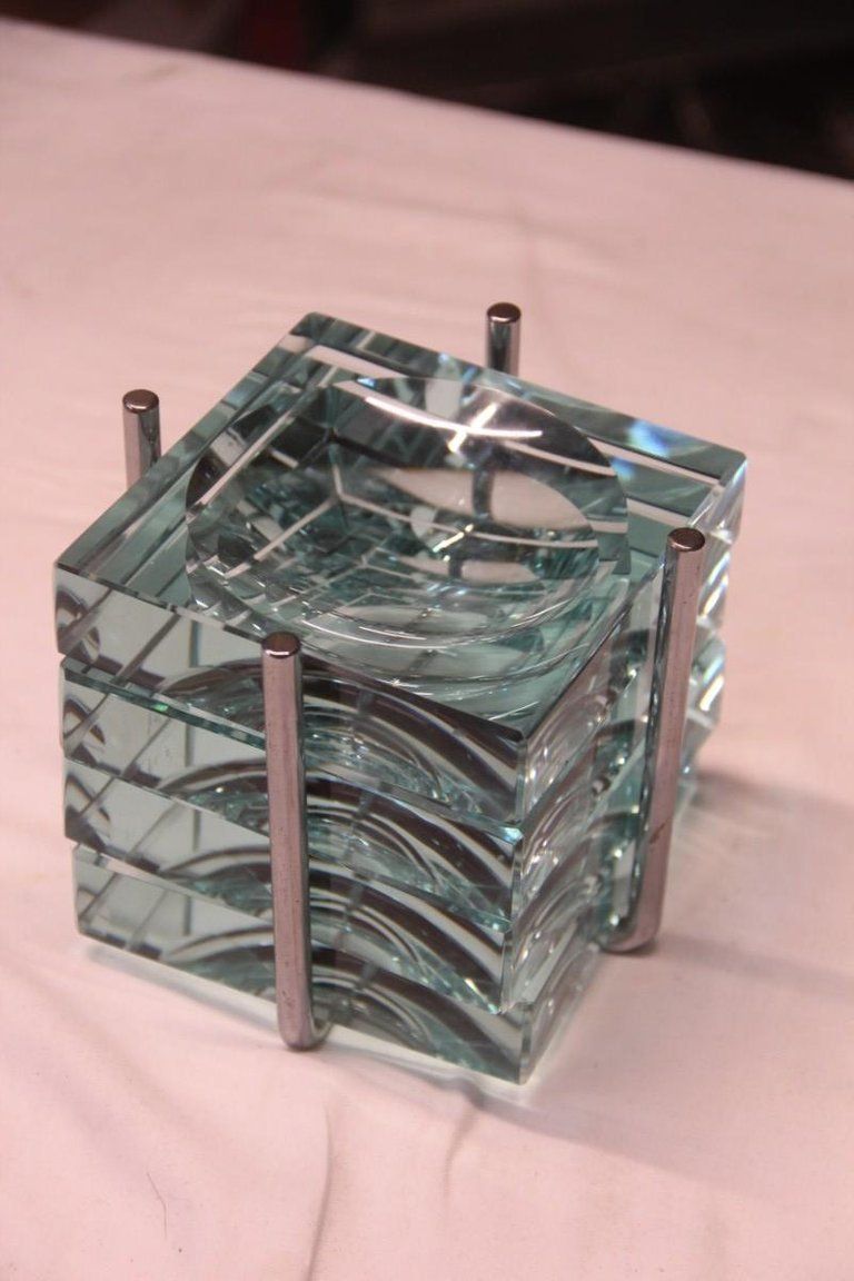 Gallotti & Radice Ashtray Piece Often Crystal Glass Metal Structure 1970 Italian photo 900.0