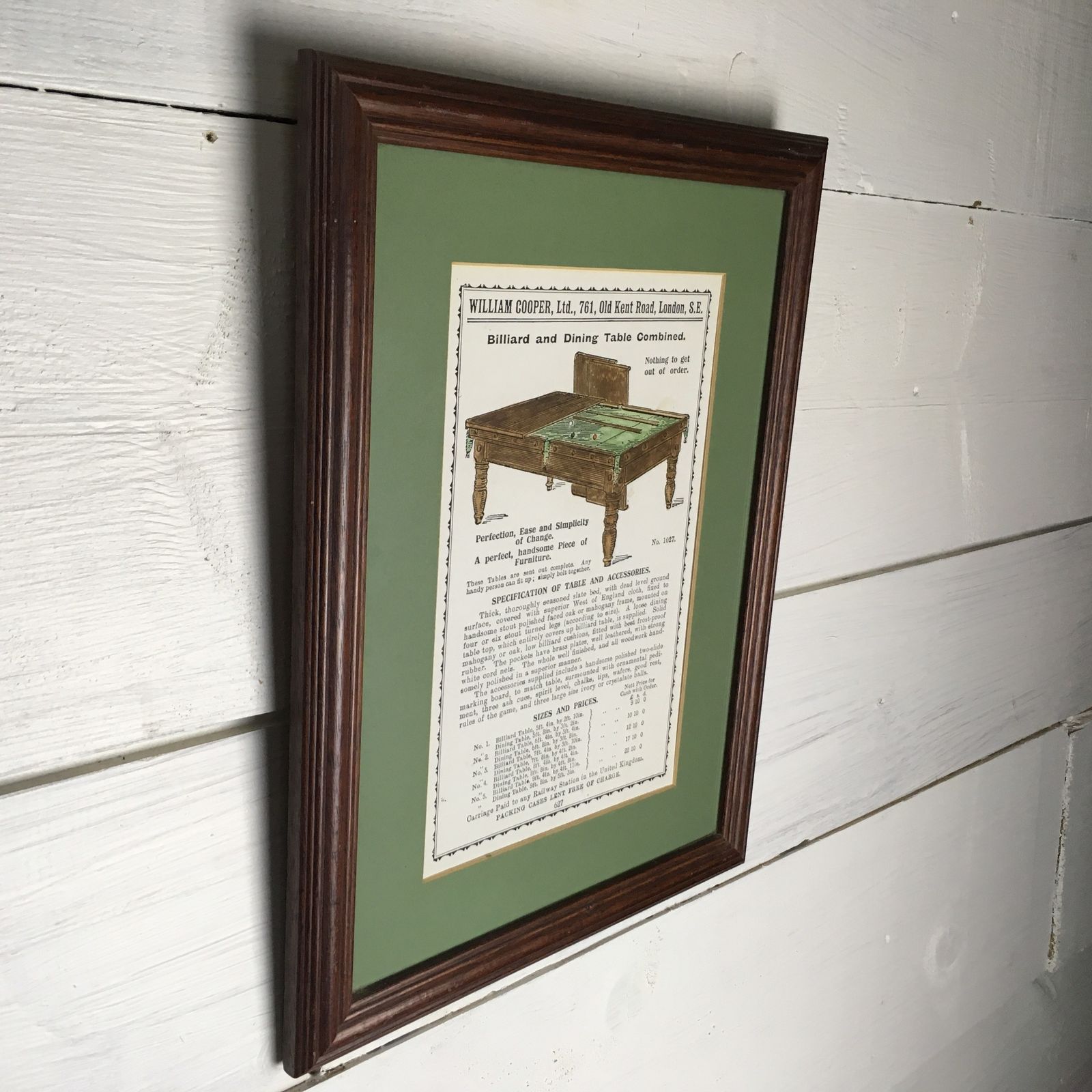 Vintage Metamorphic Billiard And Dining Table Advertisement In Mahogany Frame photo for sale