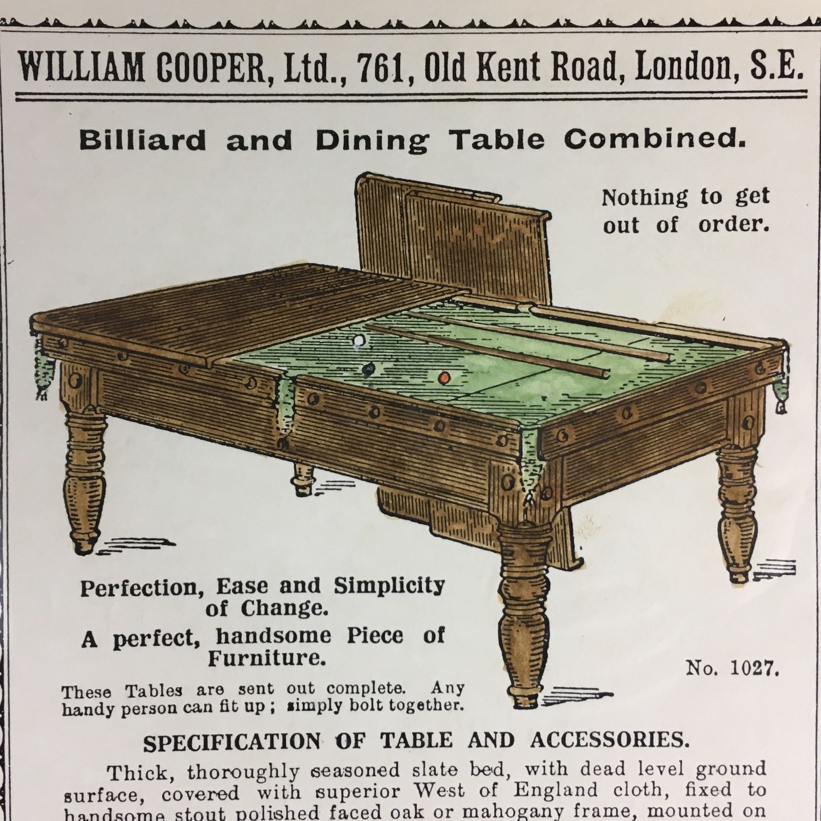 Vintage Metamorphic Billiard And Dining Table Advertisement In Mahogany Frame photo Art