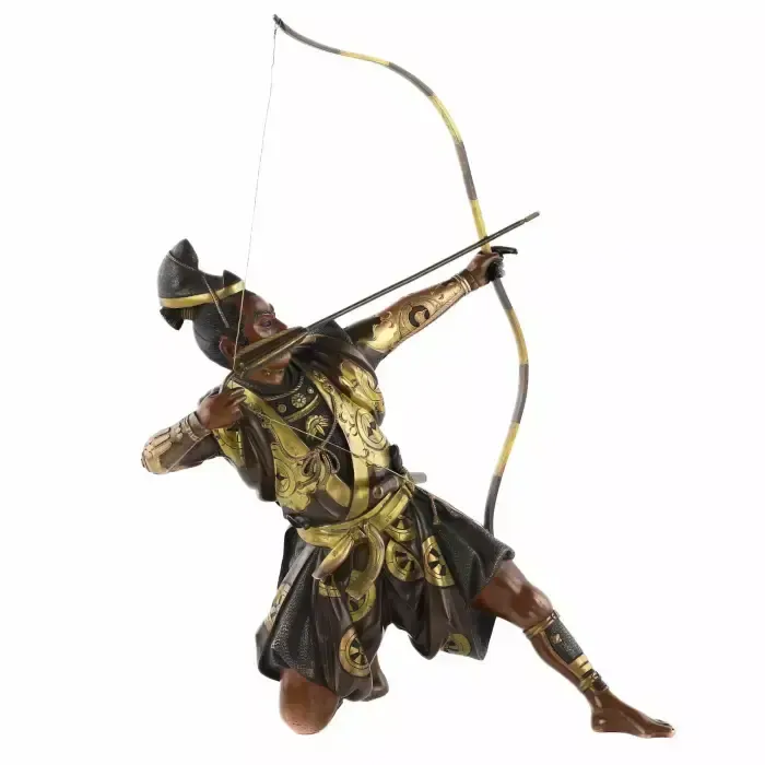 Bronze Figure Of A Samurai Archer With A Longbow. Yoshimitsu Hou (芳光炮) Japan. Meiji Period 19th 20th Century.