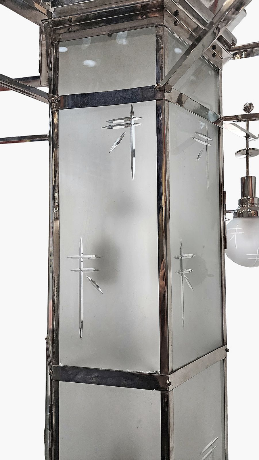 1920s Former Palacio Sudamérica's Art Déco Metal And Glass Lighting Fixture, Uruguay photo furniture