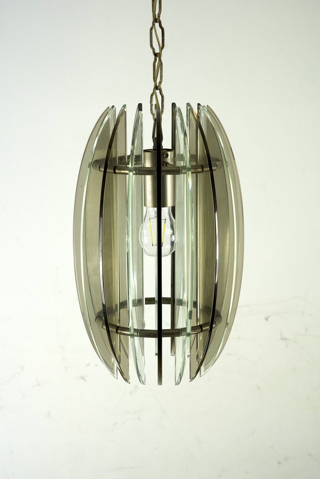 photo furniture Mid Century Italian Fume And Clear Thick Glass Chandelier By Veca. Italy 1960s