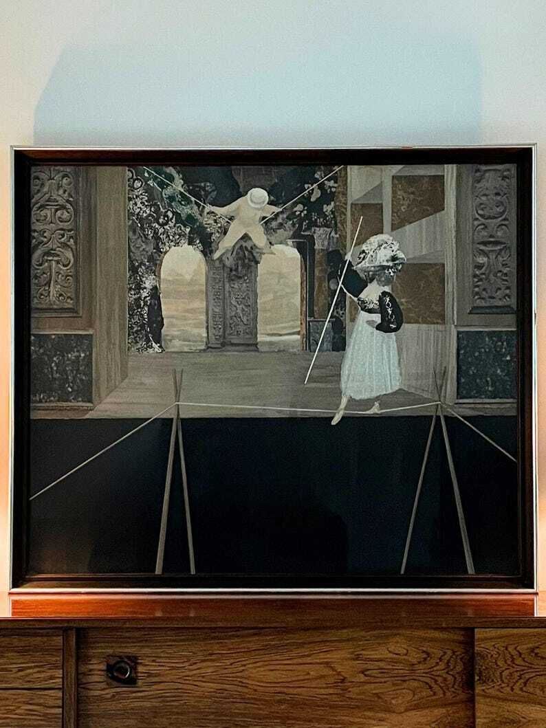 Italian Collage Stage Set Design Attr Piero Fornasetti, Large Mid Century Monochrome Artwork, Italy C.1960, Framed And Glazed photo for sale