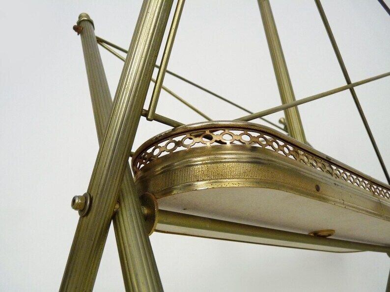Neoclassical Baroque Folding Magazine Rack In Gold Metal. 50s photo vintage