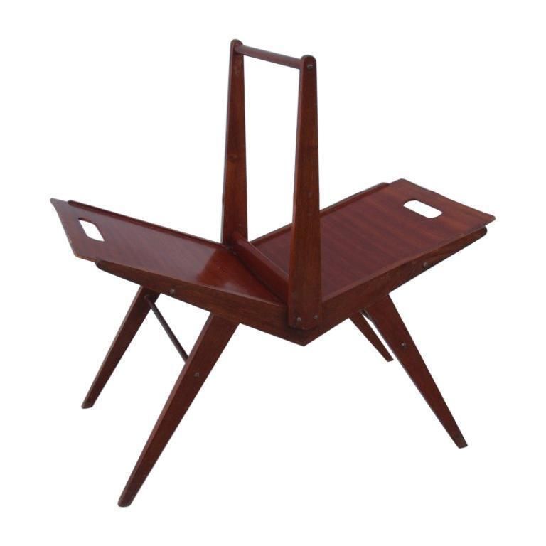 Mahogany Magazine Rack Mid Century Modern Italian Design 1950s Geometric Shape