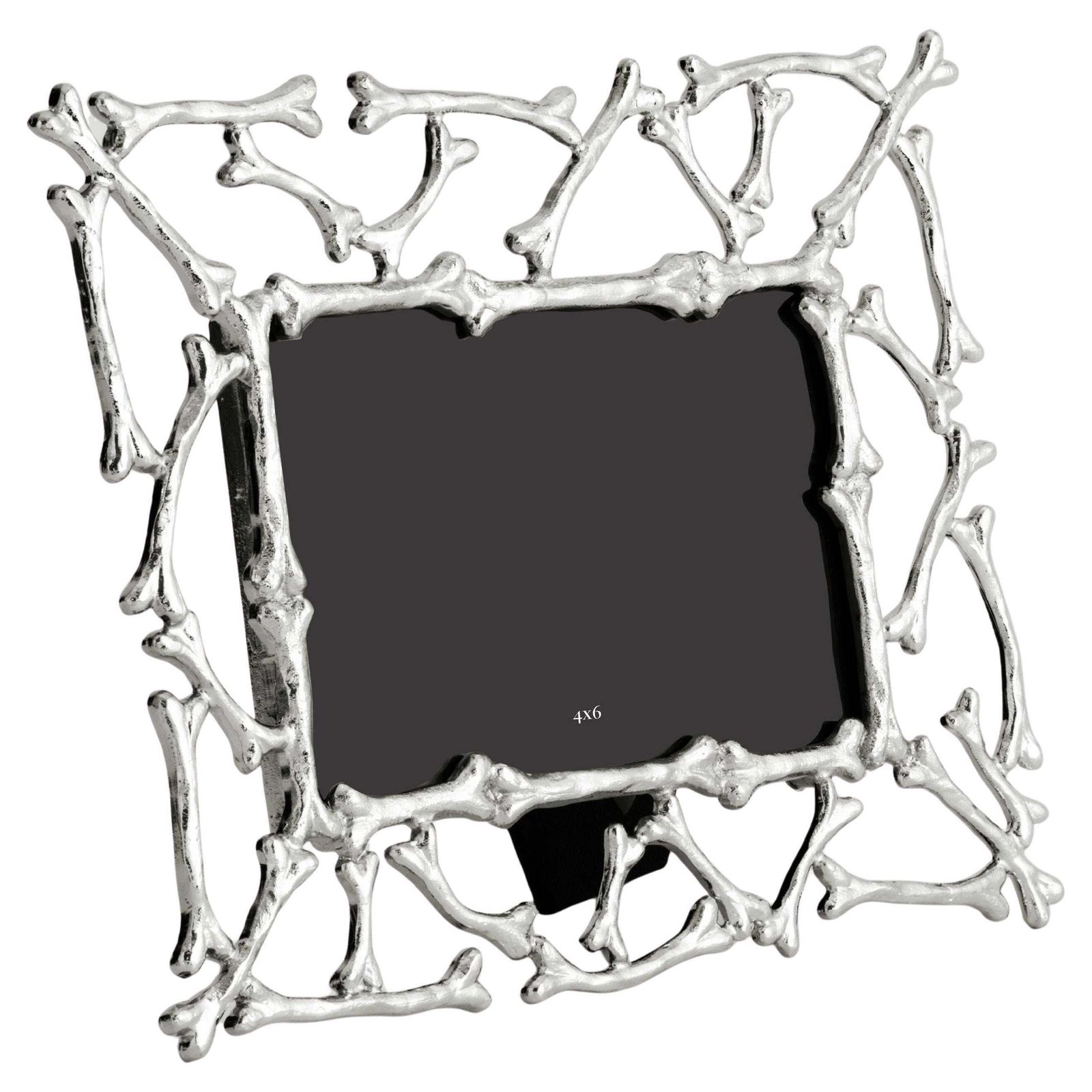 Dog Bone Photo Frame Made From Silver Metal.