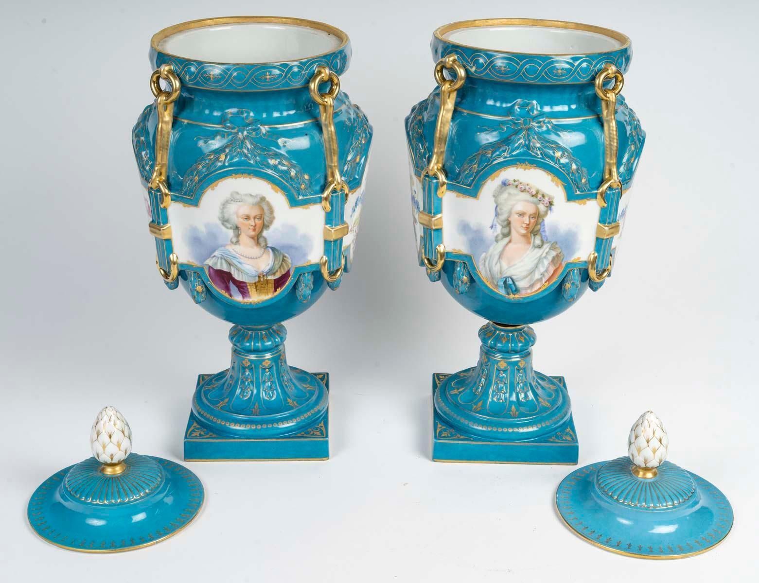 Pair Of German Porcelain Covered Vases, 19th Century, Napoleon III Period. photo buy
