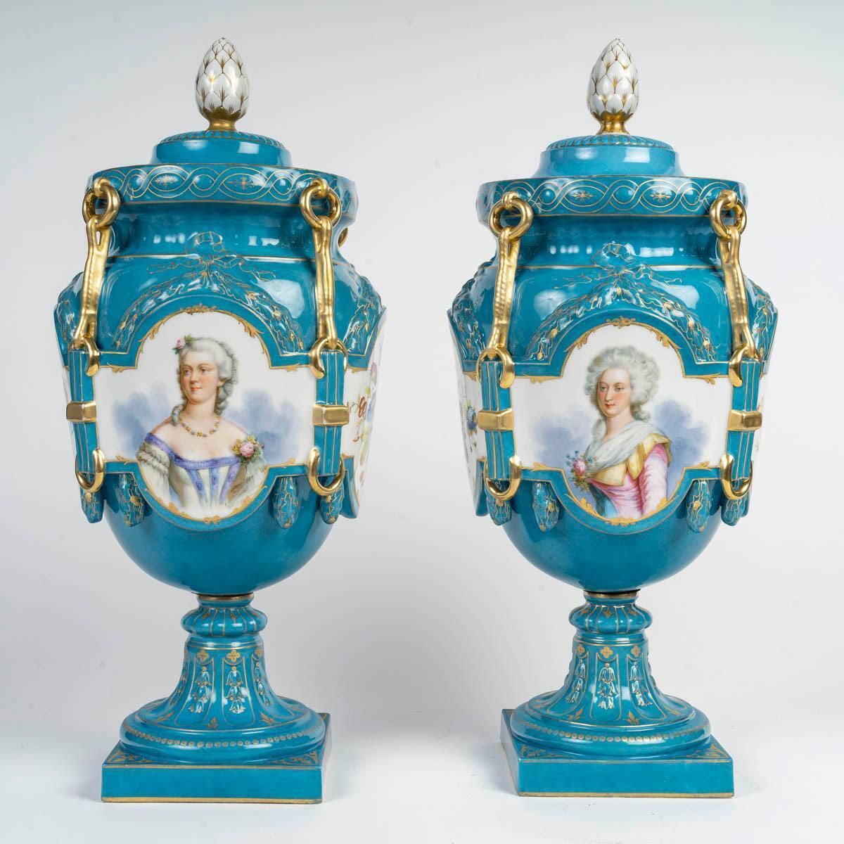 photo furniture Pair Of German Porcelain Covered Vases, 19th Century, Napoleon III Period.