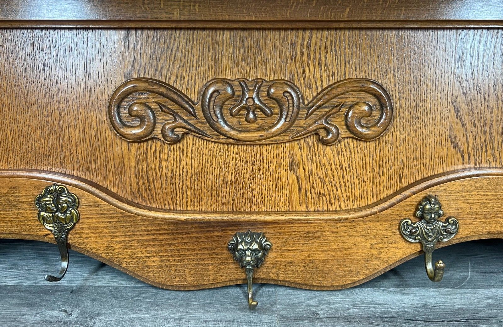 Coat Hanger Rack French Antique Solid Wood 5 Hook Ornate Carved (Lot 3506) photo for sale