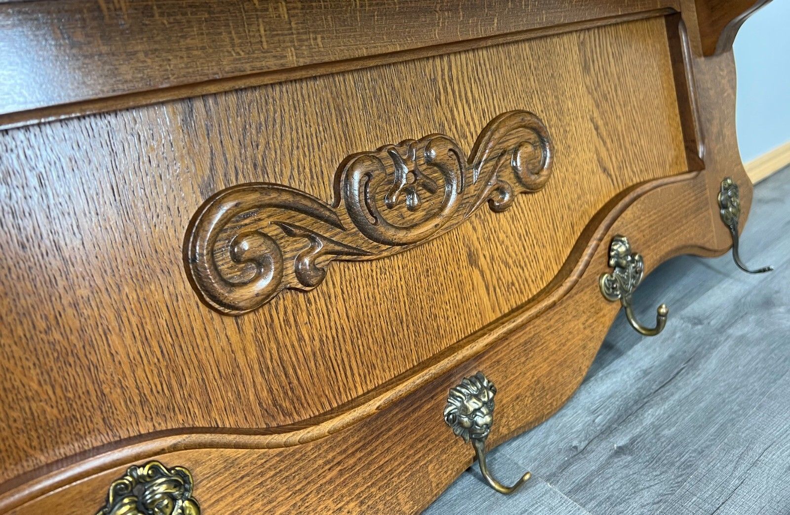 Coat Hanger Rack French Antique Solid Wood 5 Hook Ornate Carved (Lot 3506) photo buy