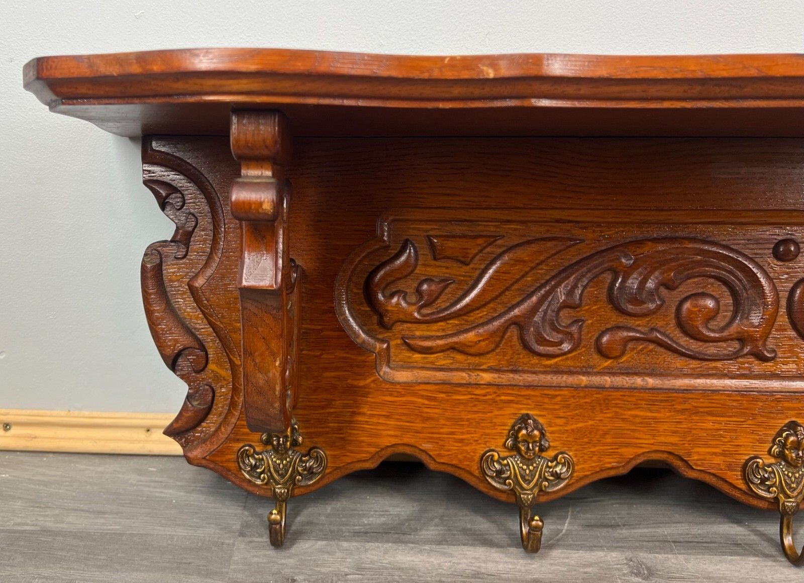 Coat Hanger Rack French Antique Solid Wood 6 Hook Ornate Carved (Lot 3510) photo Furniture