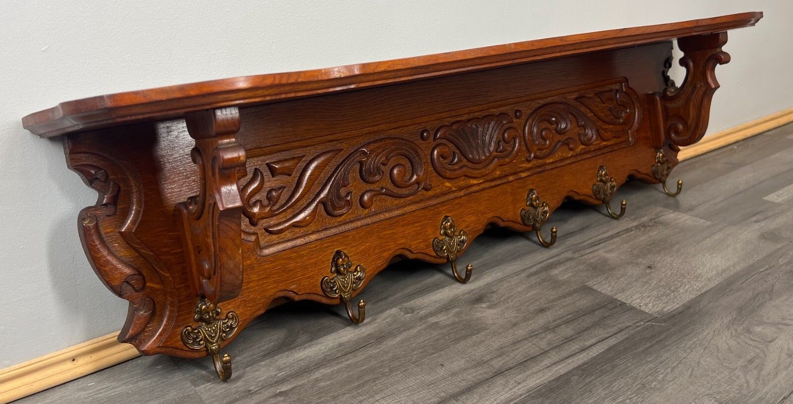photo furniture Coat Hanger Rack French Antique Solid Wood 6 Hook Ornate Carved (Lot 3510)