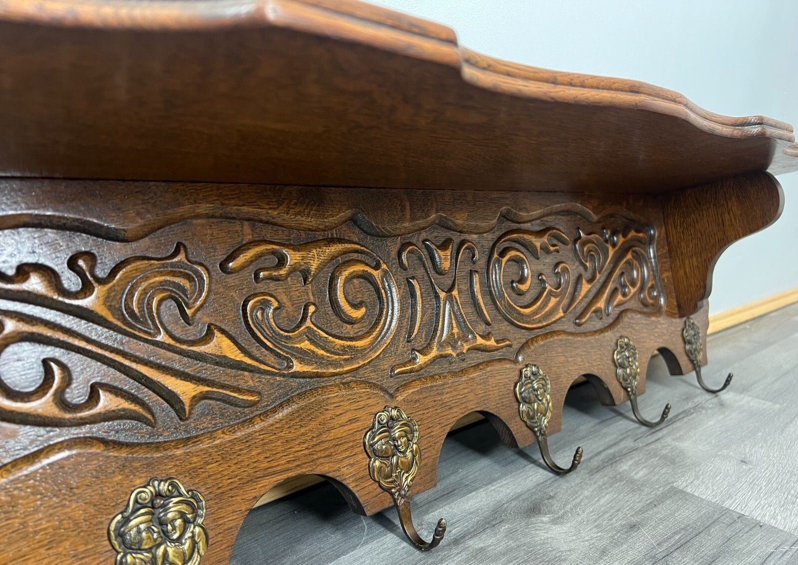 Coat Hanger Rack French Antique Solid Wood 6 Hook Ornate Carved (Lot 3511) photo vinterior