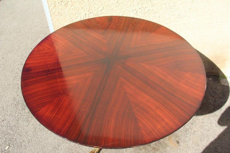 Round Mid Century Modern Italian Dining Room Table Rosewood Brass Lion's Foot photo for sale