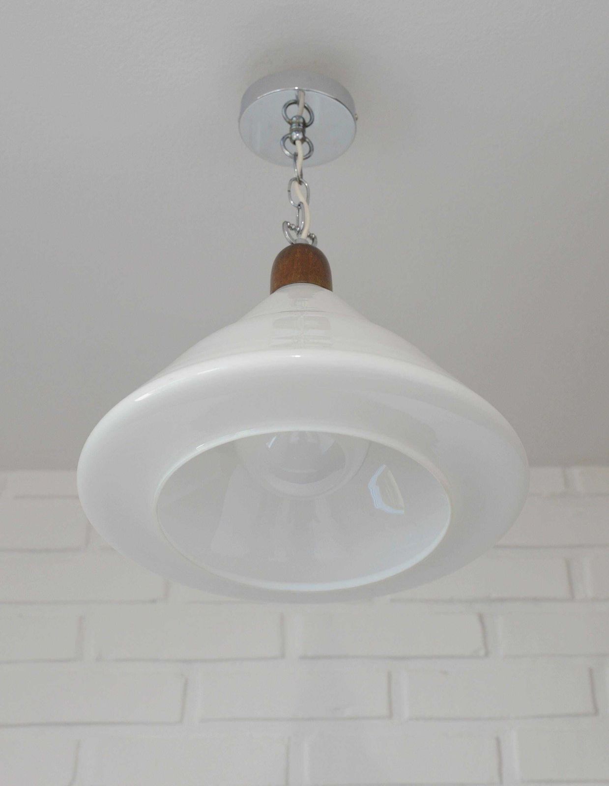 Vintage Pendant Light / Mid Century Modern / Hanging Lamp / White Glass Light Fixture / Yugoslavia 1970's / Ceiling Light / Retro Lighting photo 186.0