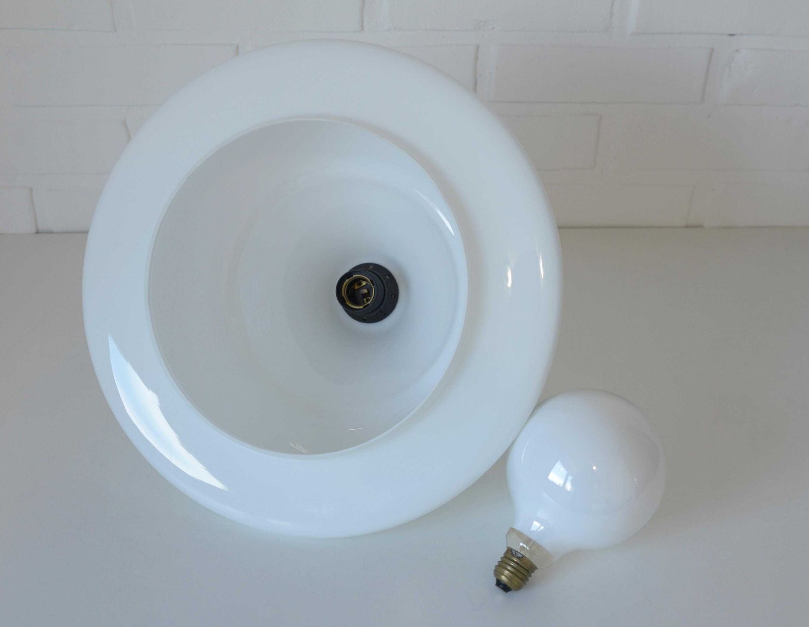 photo furniture Vintage Pendant Light / Mid Century Modern / Hanging Lamp / White Glass Light Fixture / Yugoslavia 1970's / Ceiling Light / Retro Lighting