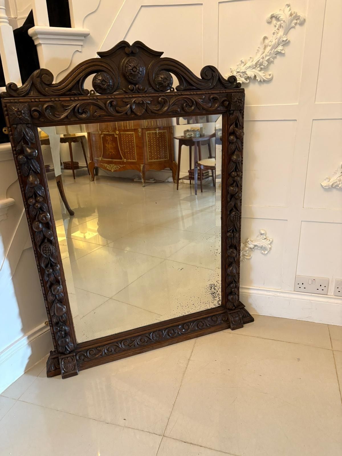 Exceptional Quality Antique 19th Century Carved Oak Wall Mirror photo 3895.0