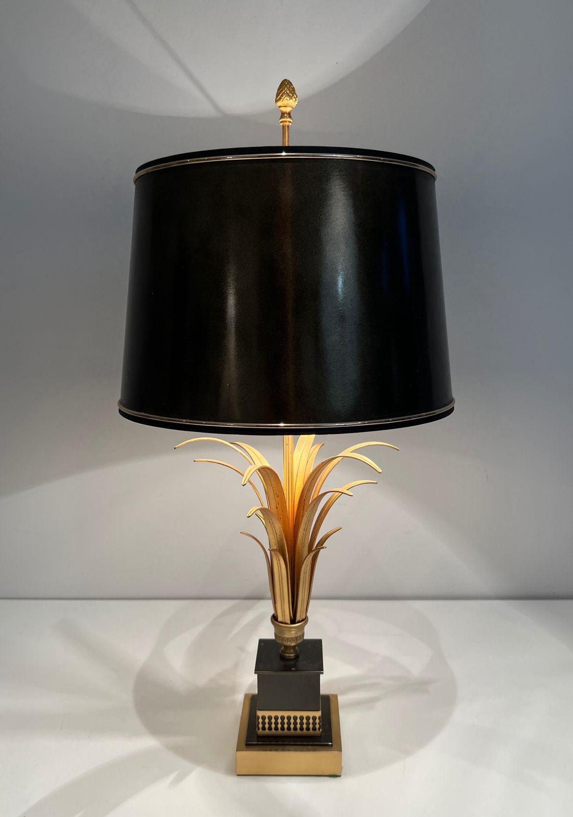 Pineapple Lamp In Gold Metal And Black Lacquer In The Style Of Maison Charles photo Lighting