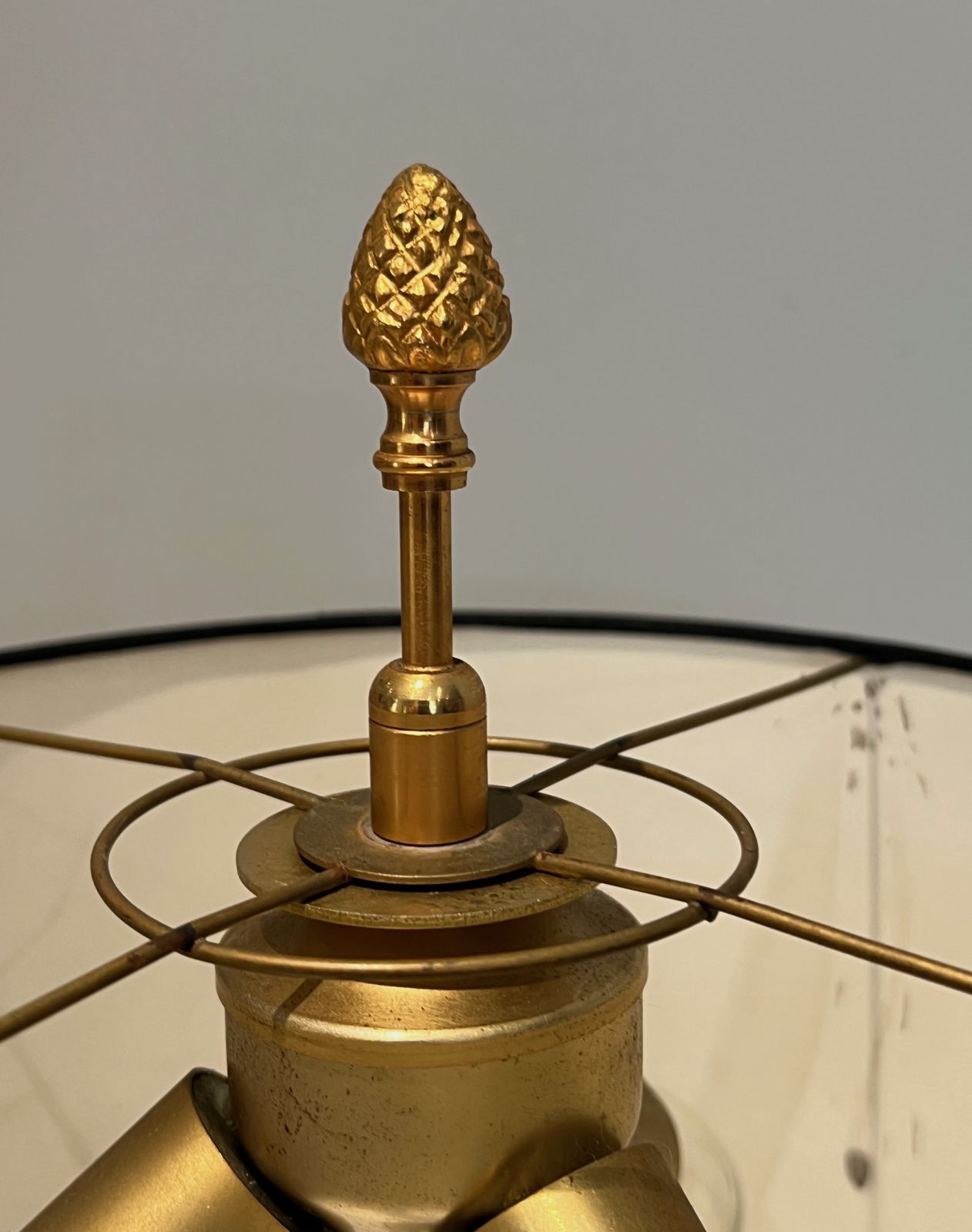 Pineapple Lamp In Gold Metal And Black Lacquer In The Style Of Maison Charles photo buy