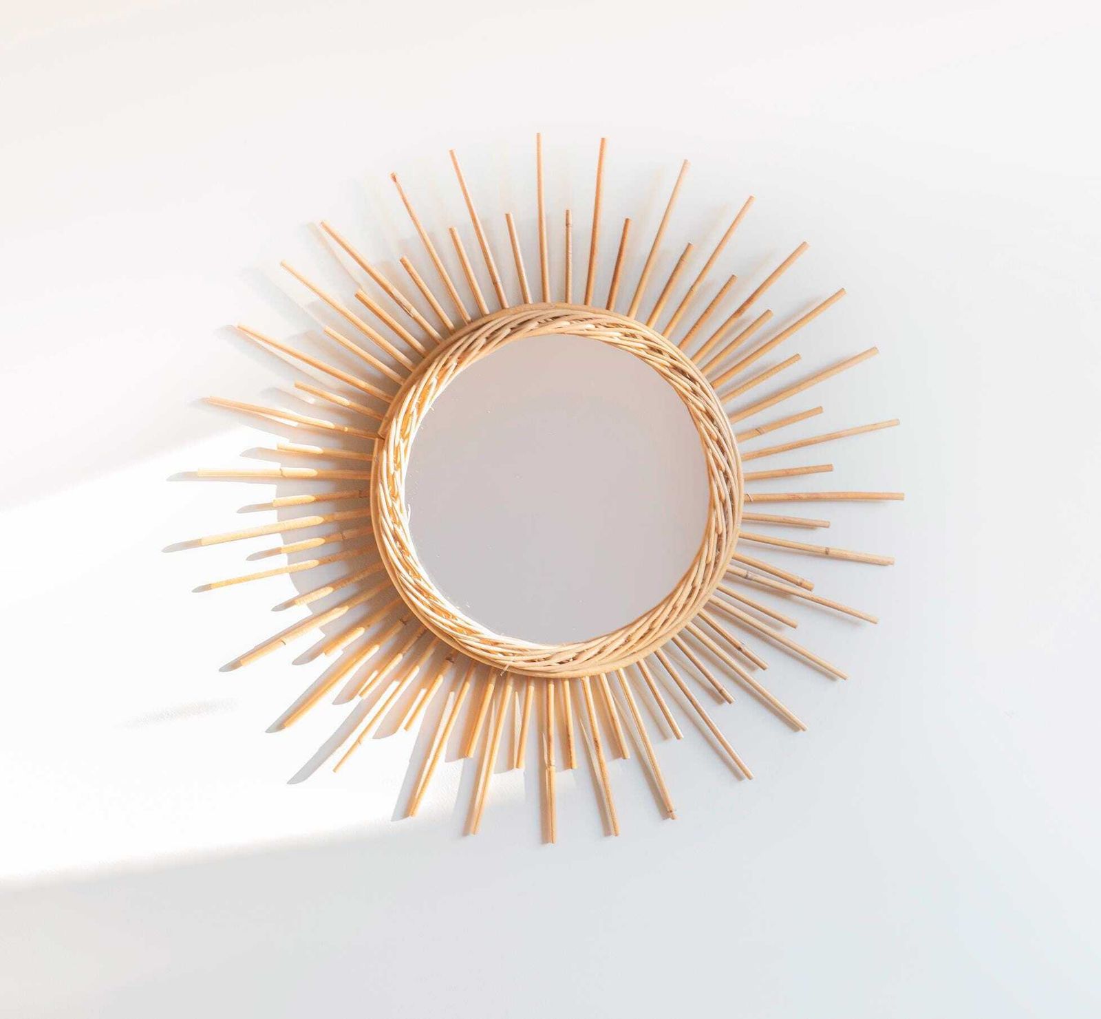 Bamboo Sunburst Mirror, French Riviera Wall Mirror, Mid Century Round Rattan Mirror, 1960s Design, Bohemian Home Decor photo furniture