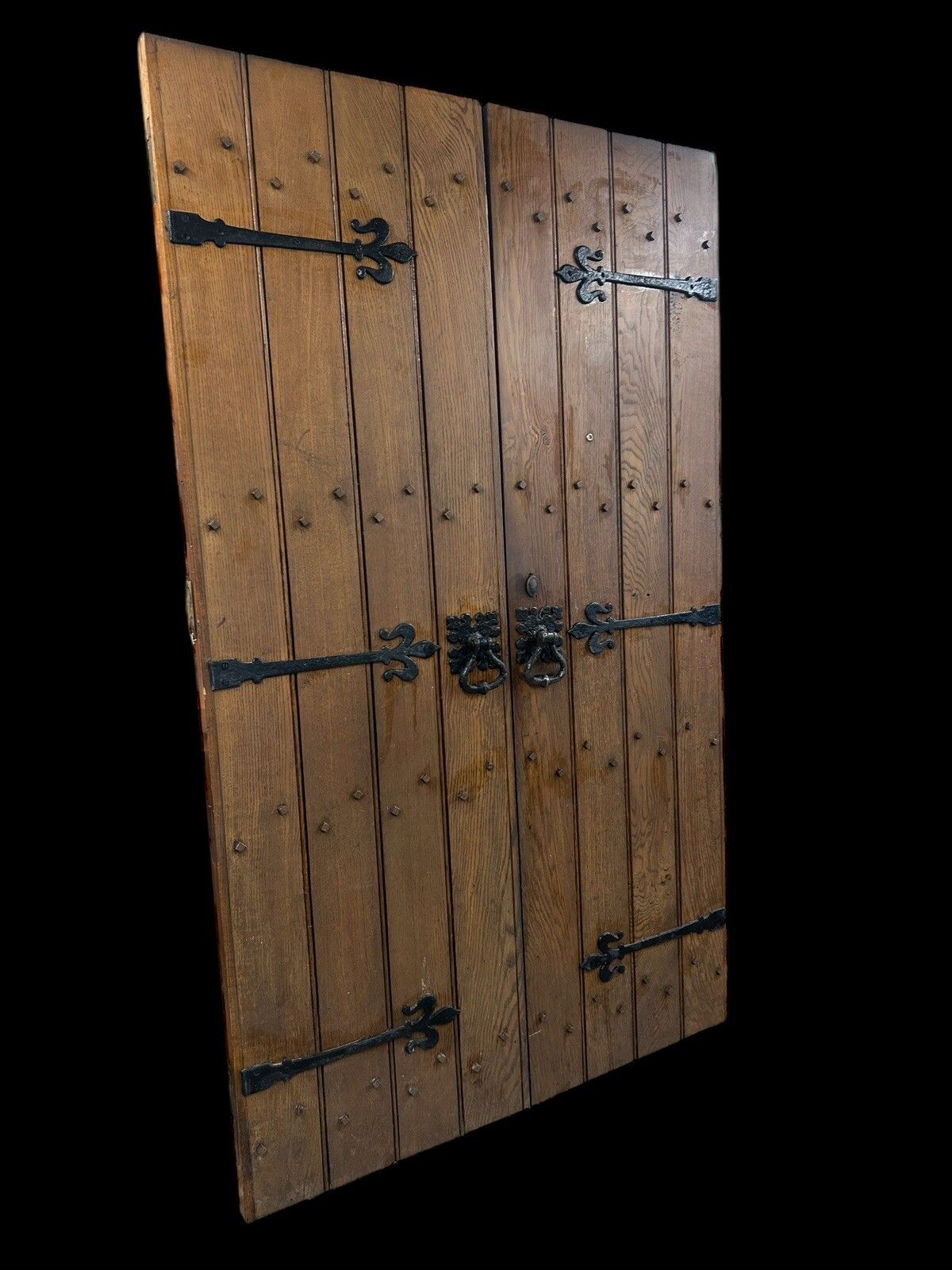 Solid Oak Doors Double Antique Period Reclaimed Old Iron Handles Wood Planks photo furniture