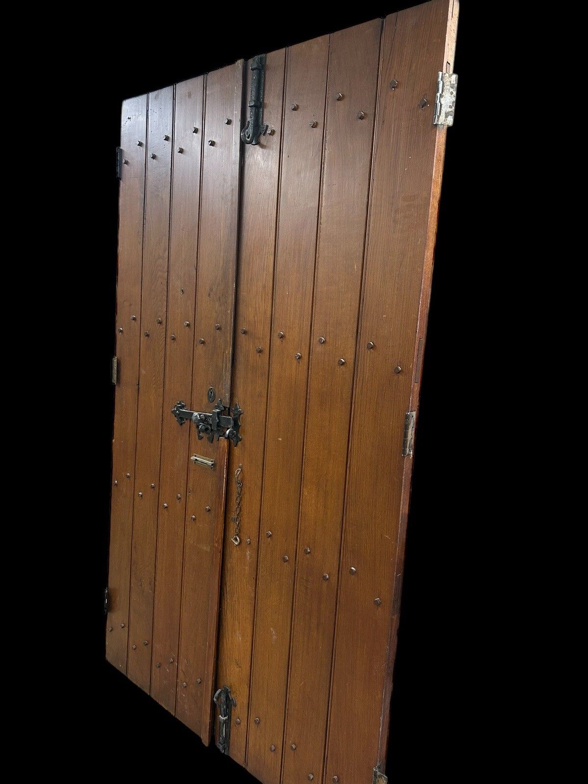 Home Fixtures Solid Oak Doors Double Antique Period Reclaimed Old Iron Handles Wood Planks photo