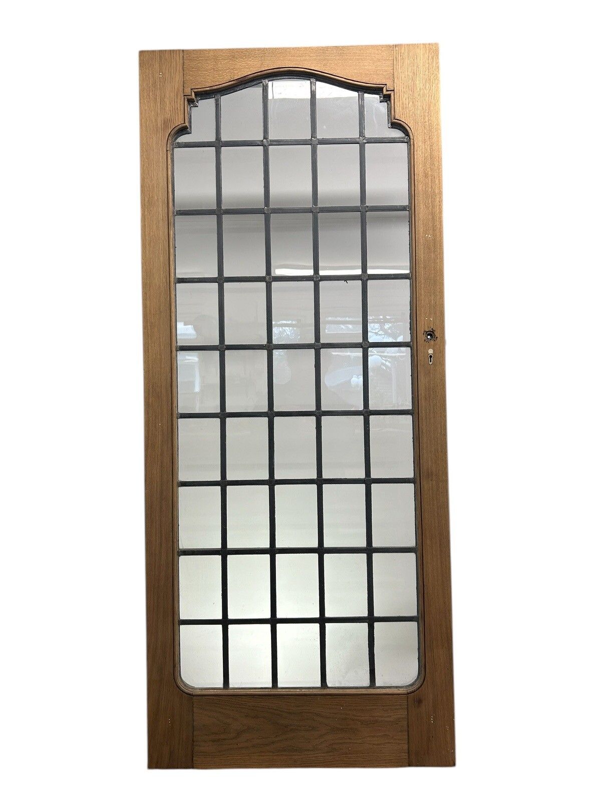 Solid Oak Door Internal Antique Period Reclaimed Old Glass Leaded Vestibule Arch photo vintage