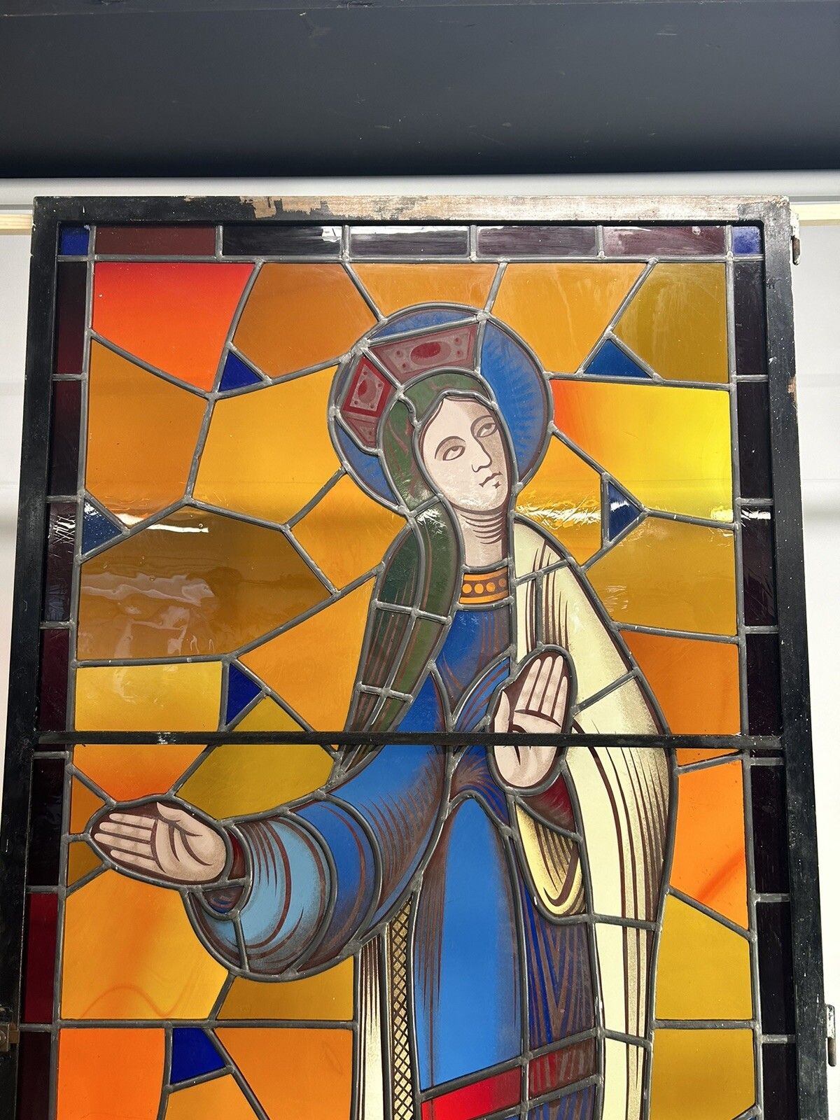 Stained Glass Hand Painted Window Panel Old Antique J Vosch Belgium Leaded Rare photo 4071.0