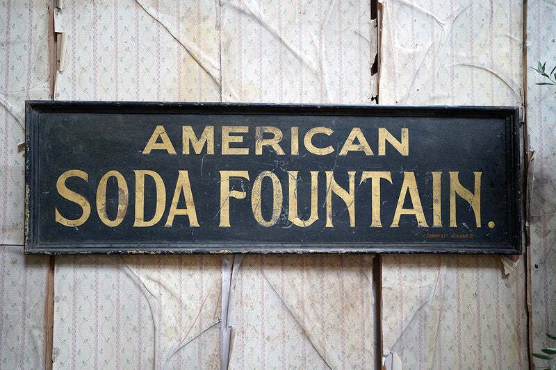 Bristol Zoological Gardens: A Large Early 20thc Sign Written Painted Advertising Sign; 'American Soda Fountain' C.1930