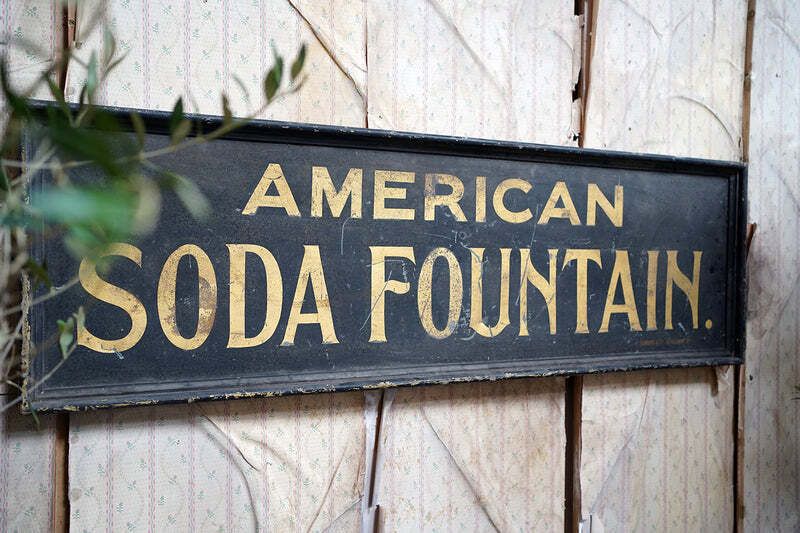 Bristol Zoological Gardens: A Large Early 20thc Sign Written Painted Advertising Sign; 'American Soda Fountain' C.1930 photo furniture