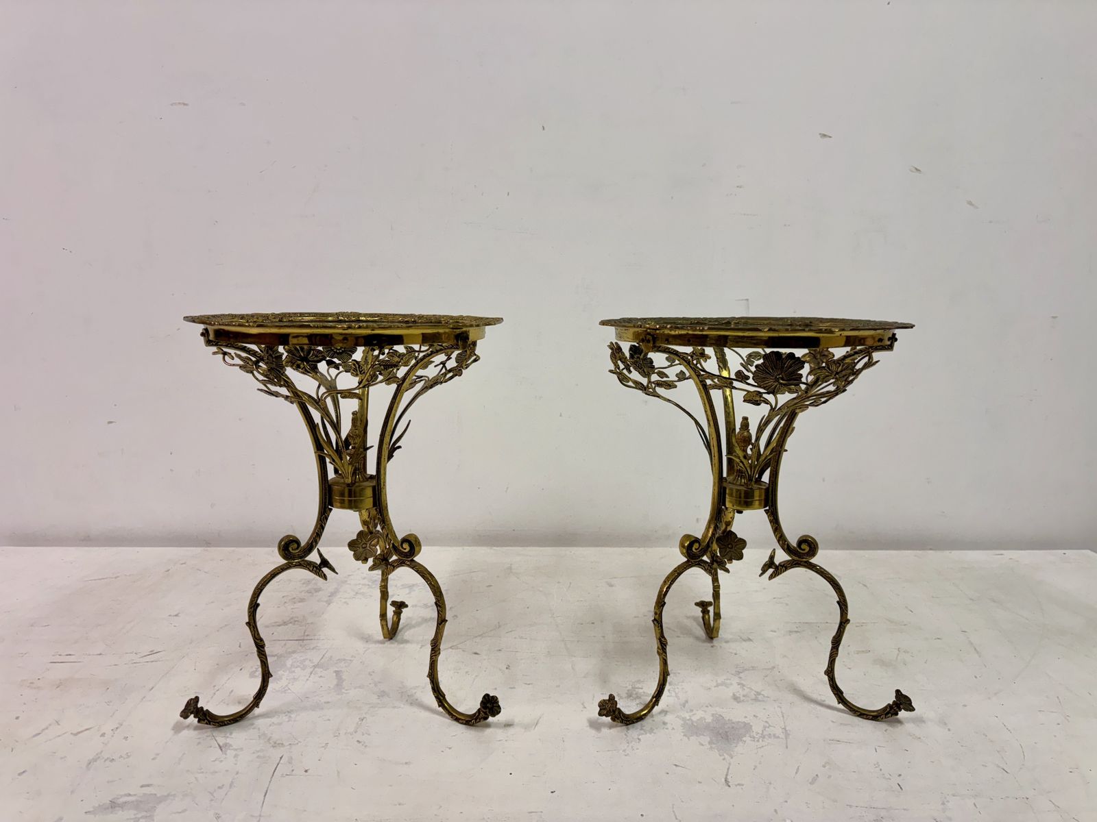 photo furniture Pair Of Mid Century Spanish Brass Ornate Side Tables