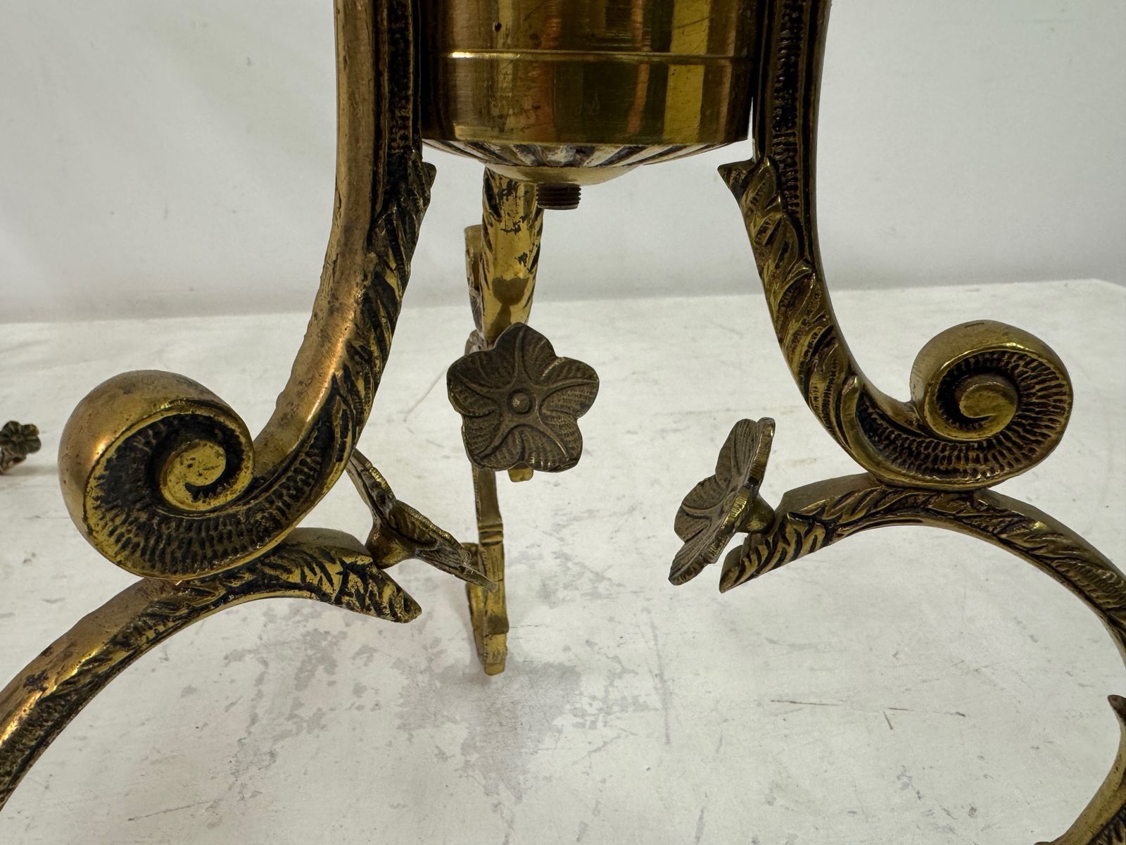 795.0 Pair Of Mid Century Spanish Brass Ornate Side Tables photo