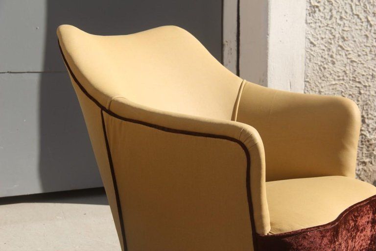 2160.0 Isa Bergamo Pair Of Armchairs Italian Design Mid Century Modern Brown Brass Feet photo
