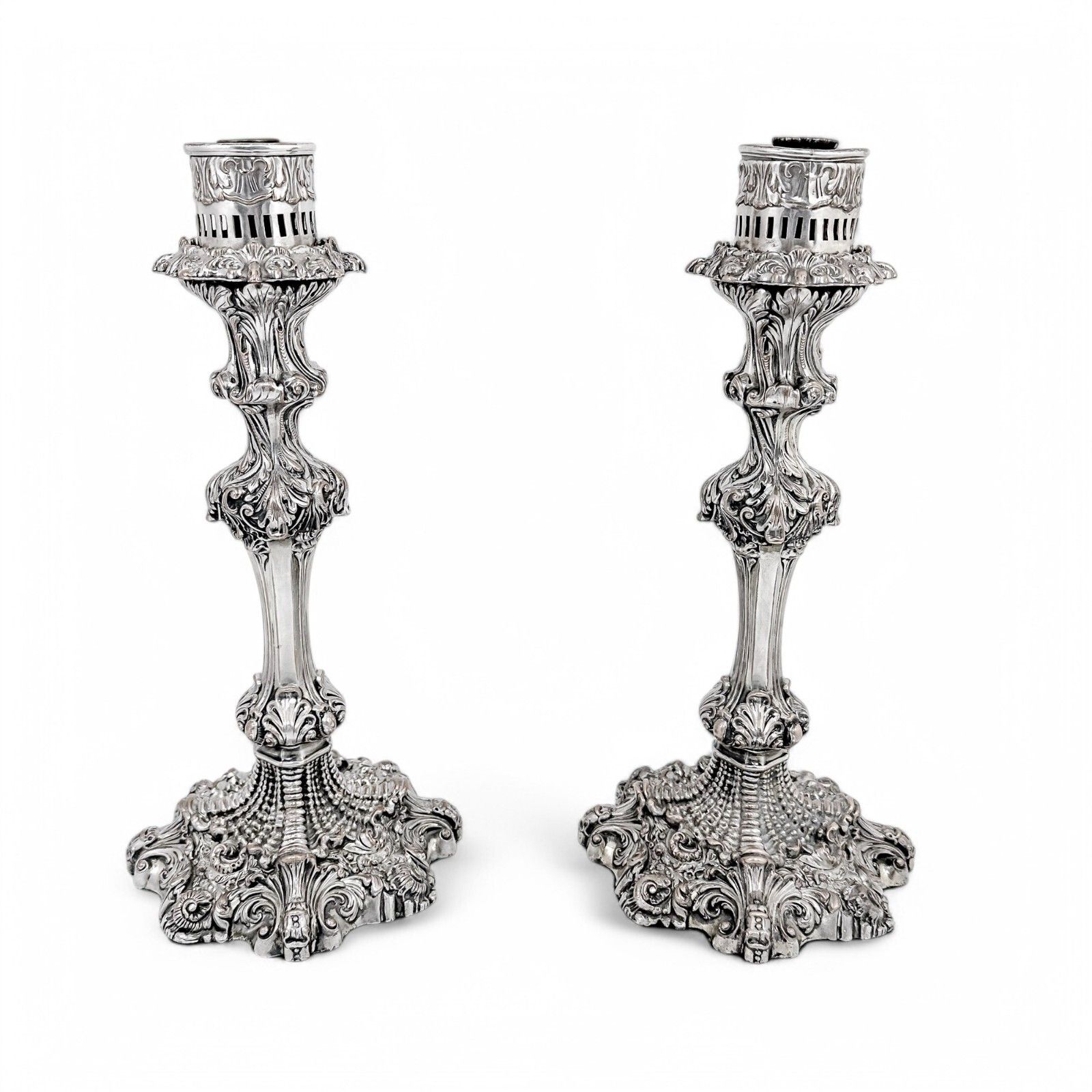 Antique 1790's Old Sheffield Plate Tall Candlesticks With Hurricane Glass Shades photo 1200.0